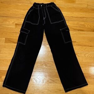 Rachel Paige Black Cargo Pants with White Stitching